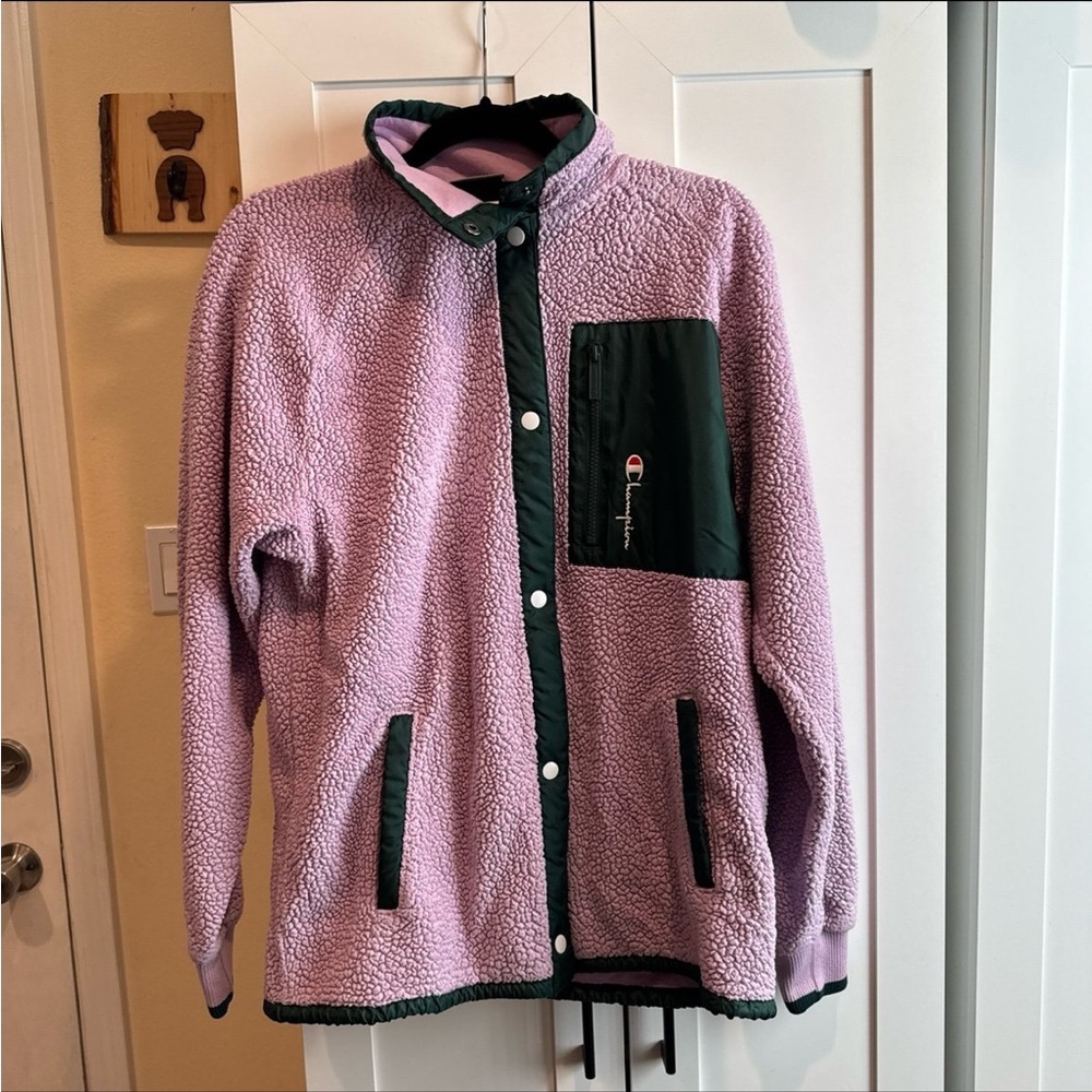 Champion Purple Fleece Jacket with Green Accents